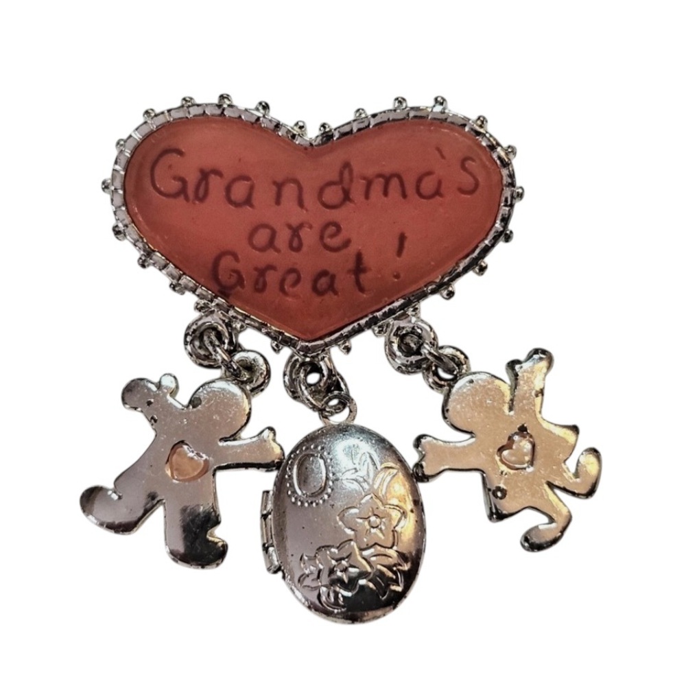 Vintage Danecraft “Grandmas are Great” Brooch with Dangling Locket